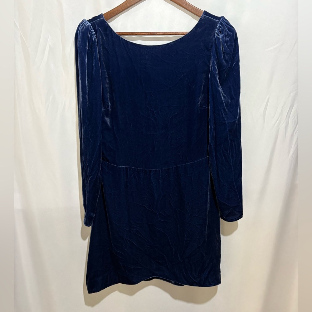 Reformation Navy Velvet Mini Dress Long Sleeve Square Neck Party Size 6 Small - Picture 4 of 10